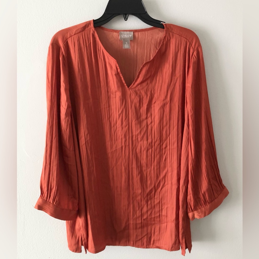 Chico’s Burnt Orange Split V-Neck Top